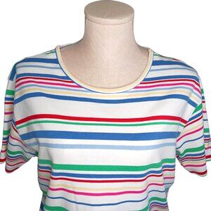 Vintage 90s Talbots Rainbow Striped Womens XL T-Shirt Top Classic Preppy
